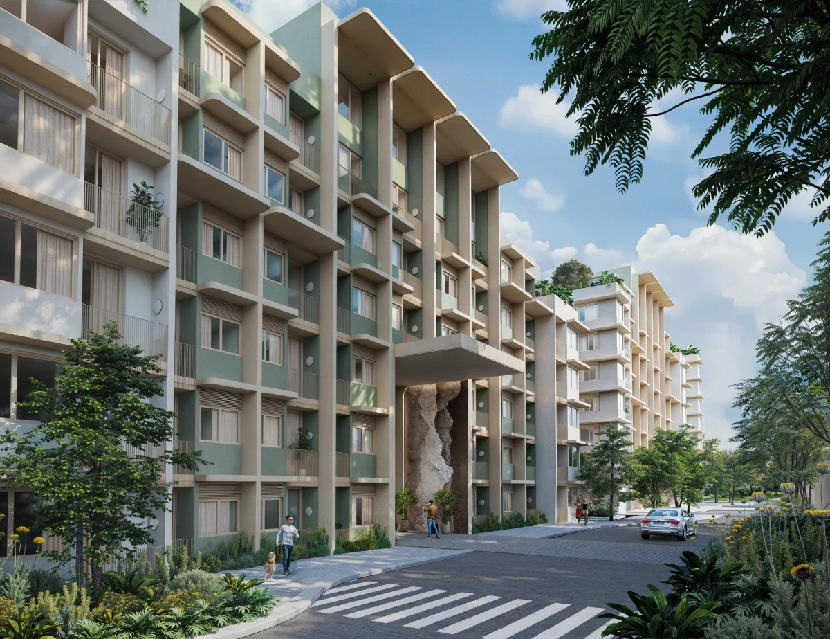 A close-up view of the development's facade (Artist’s perspective)