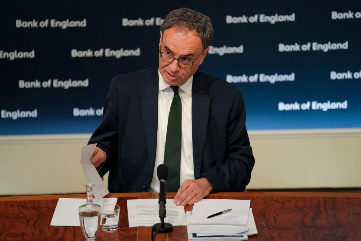 Bank of England Governor Andrew Bailey speaks, during the Monetary Policy Report press conference in London, Thursday, May 8, 2025. (Carlos Jasso/Pool Photo via AP)
