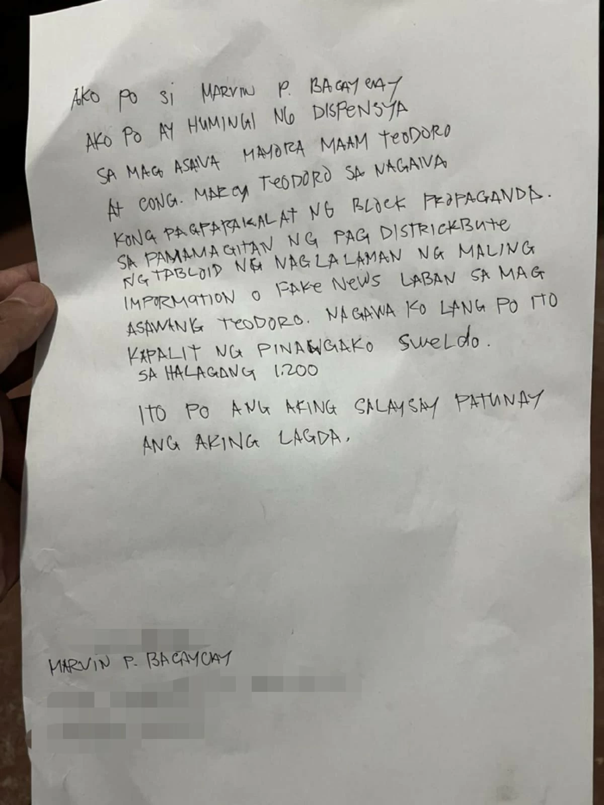 A man was arrested for distributing a tabloid containing propaganda against Mayor Marcy Teodoro and Rep. Maan Teodoro in Marikina on Monday, May 12. (Contributed photos)