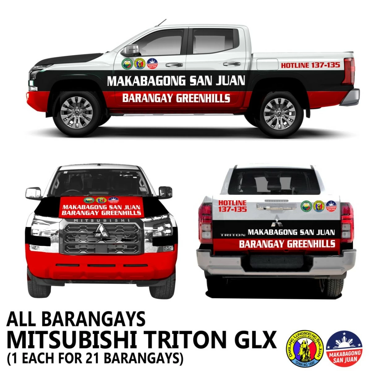 Photos of vehicles planned for distribution to the city’s barangays and government departments under the vehicle refleeting program, aimed at improving public services in San Juan City. (Photos from Mayor Francis Zamora)