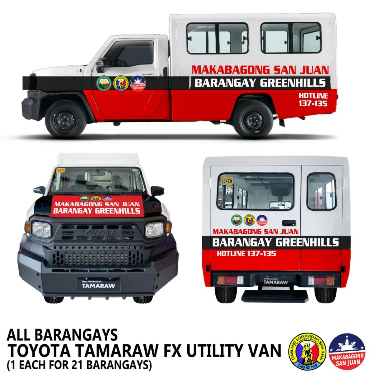 Photos of vehicles planned for distribution to the city’s barangays and government departments under the vehicle refleeting program, aimed at improving public services in San Juan City. (Photos from Mayor Francis Zamora)