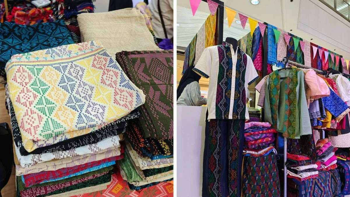 Fabrics and wearable items on display