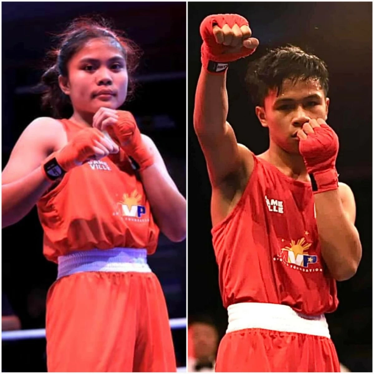 Ermalie Caballero, left, and Leo Mhar Lobrido, won bronze medals in their respective weight classes. (ABAP)