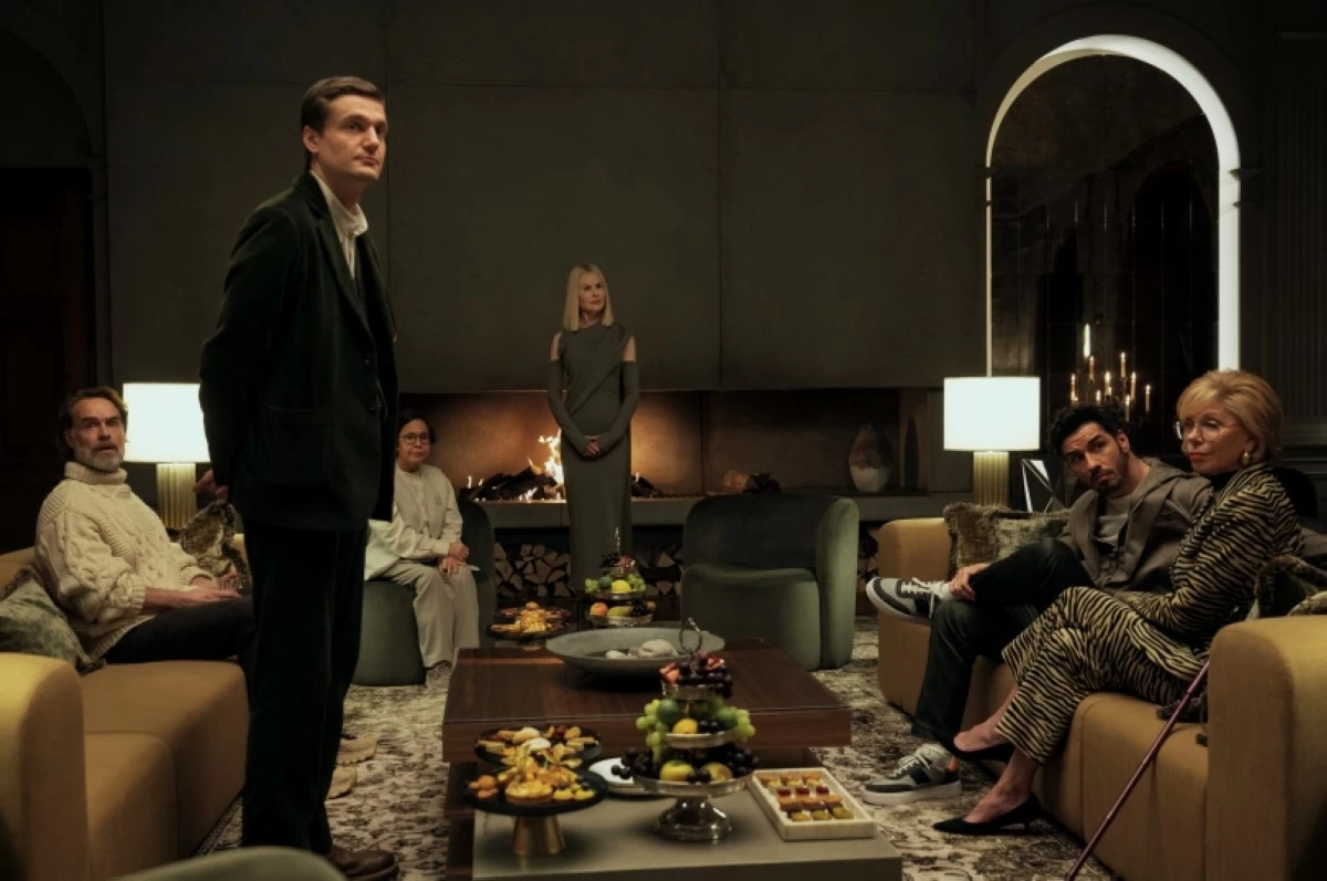 Murray Bartlett, Lucas Englander, Dolly de Leon, Nicole Kidman, Aras Aydin and Christine Baranski (Disney)