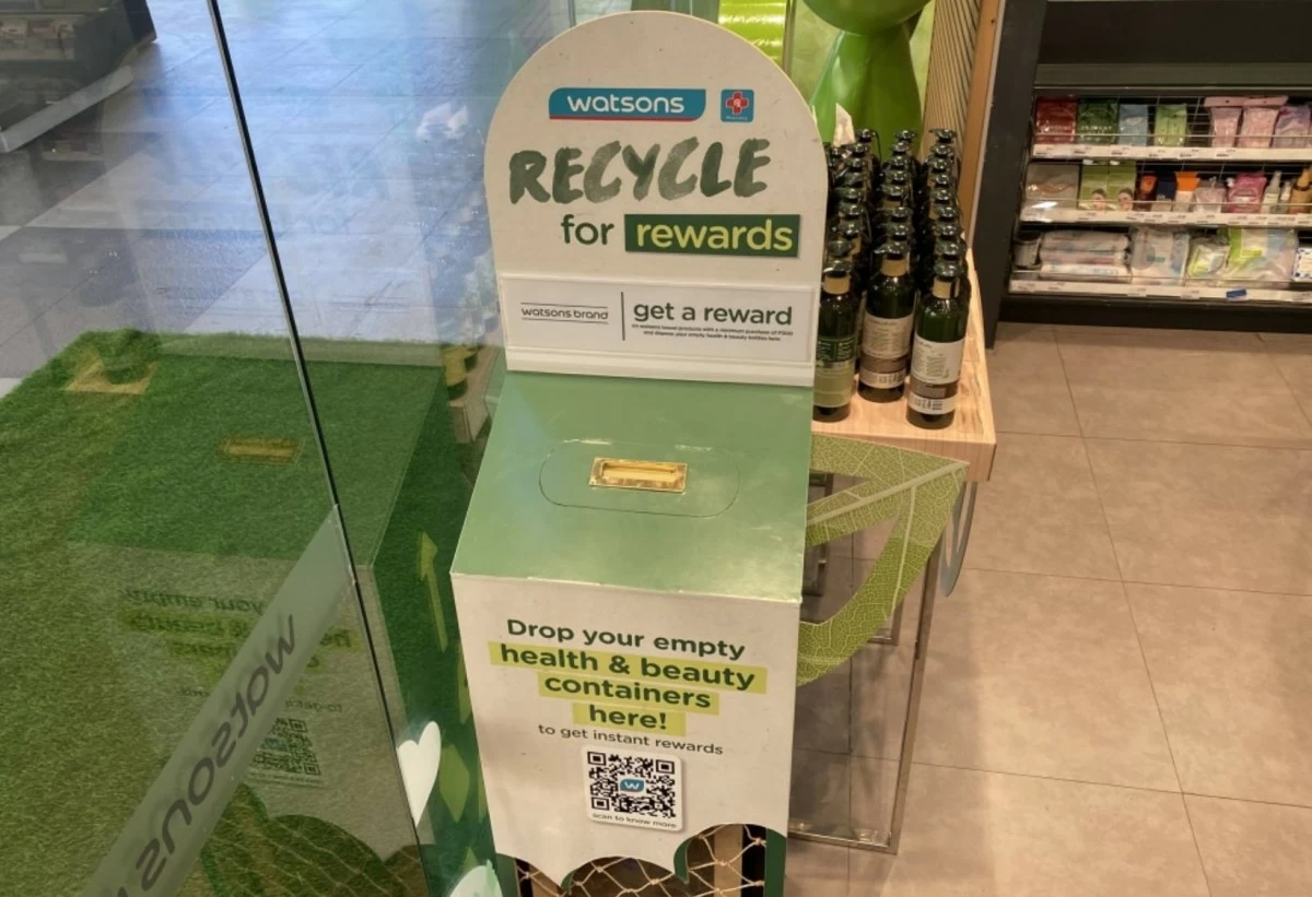 ‘Recycle for Rewards’ bin accepts empty health and beauty containers.