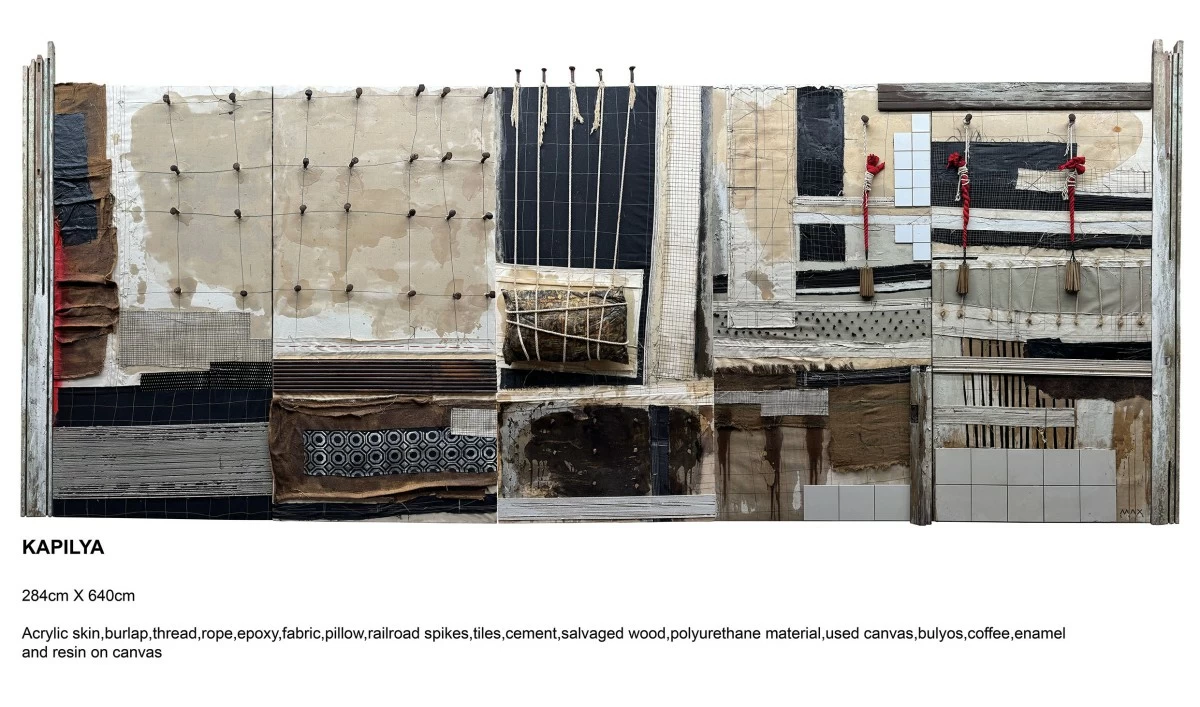 "KAPILYA," mixed media on canvas, 284cm x 640cm, 2025.