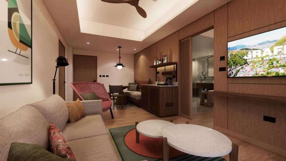 One bedroom suite living area at Grafik Pine House Baguio (Artist’s perspective)