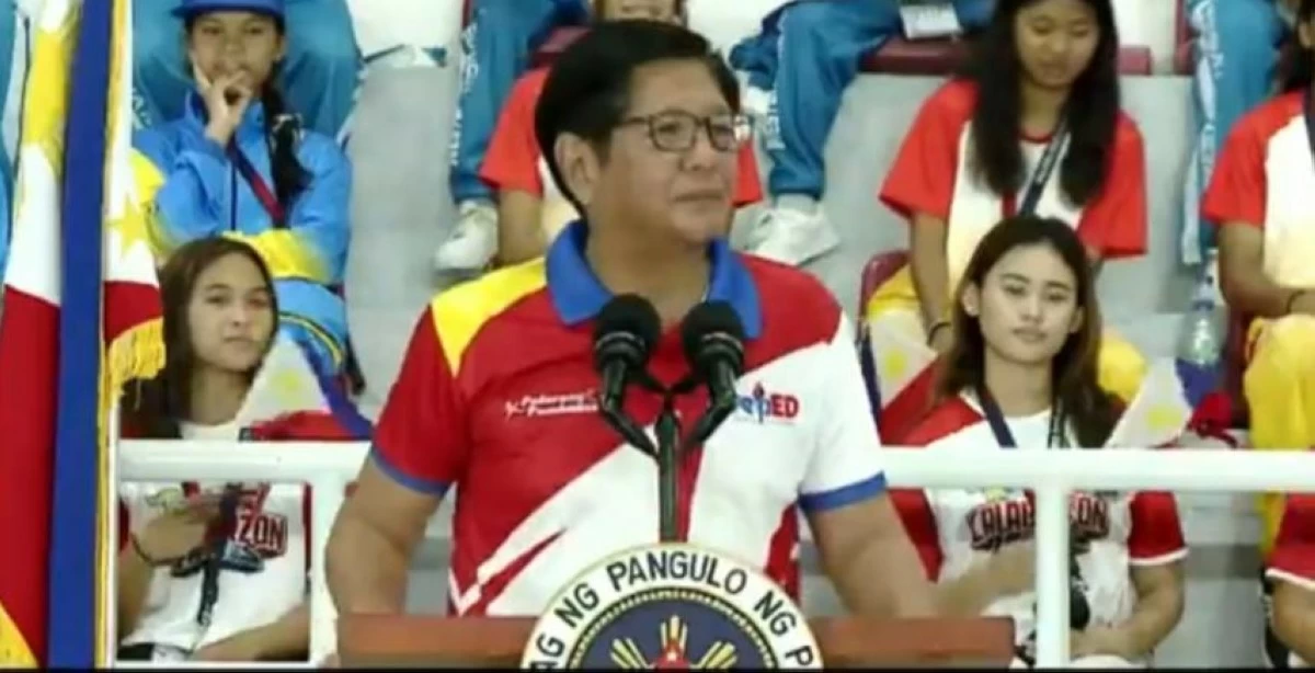 President Ferdinand "Bongbong" Marcos Jr. speaks before the delegates during the opening ceremony of the 2025 Palarong Pambansa in Laoag City, Ilocos Norte.