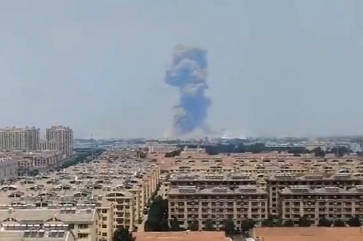 This photo provided on May 27, 2025, by a local resident who declined to give his name out of concern for retaliation shows an explosion at a chemical plant in China's eastern Shandong province. (Anonymous via AP)