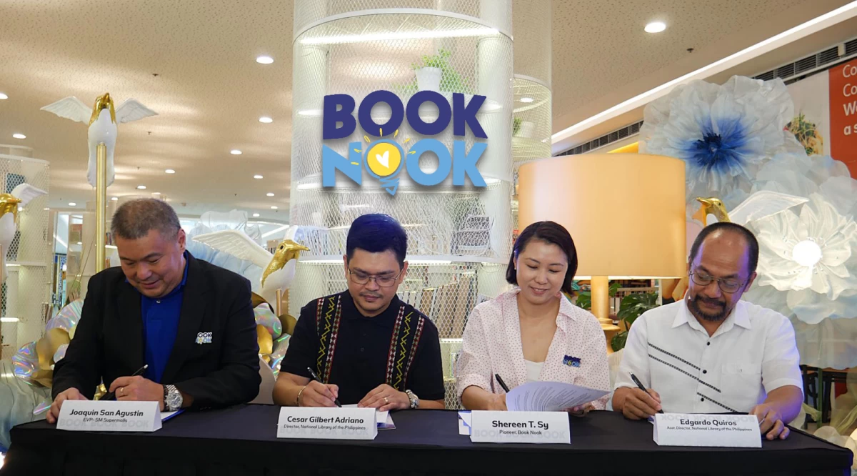 (From left) SM Supermalls executive vice president for marketing Joaquin L. San Agustin, National Library of the Philippines director Cesar Gilbert Adriano, Book Nook pioneer Shereen T. Sy, and National Library of the Philippines assistant director Edgardo Quiros
