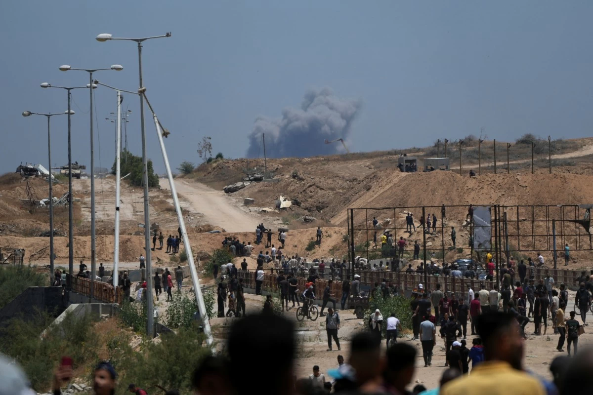 SMOKE rises following an Israeli bombardment in southern Gaza, as seen from a humanitarian aid distribution center operated by the US-backed Gaza Humanitarian Foundation, approved by Israel, in Khan Younis, southern Gaza Strip, on Thursday, May 29, 2025. (AP)