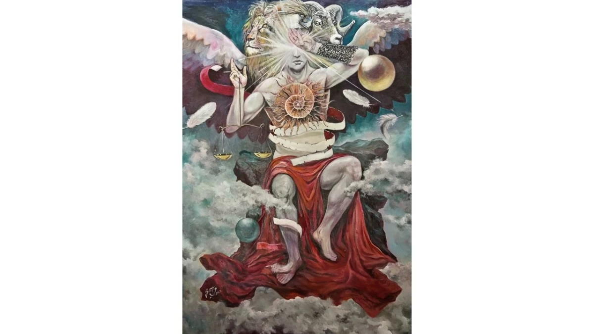 'VISIONS,' oil on canvas, 48x72 inches, August Santiago, 2022. 