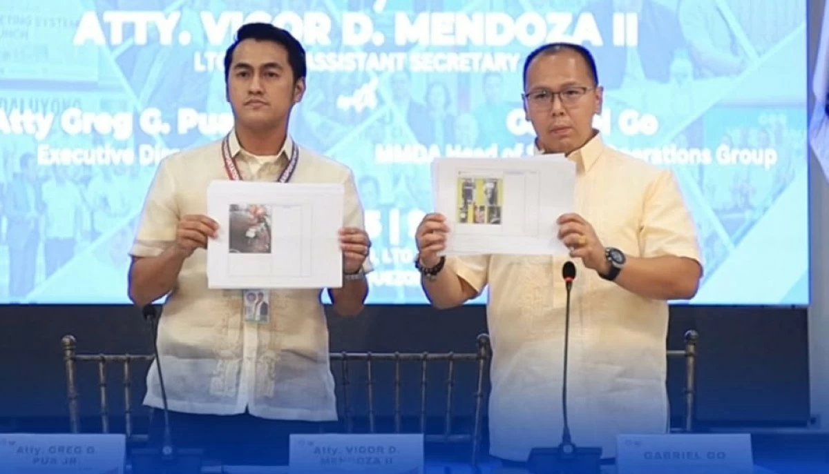 LTO executive director greg Pua and MMDA Special Operations Group head Gabriel Go show photos of riders who covered plates of their motorcycles. The MMDA seeks legal offensive assistance from LTO against violators. (photo: LTO)