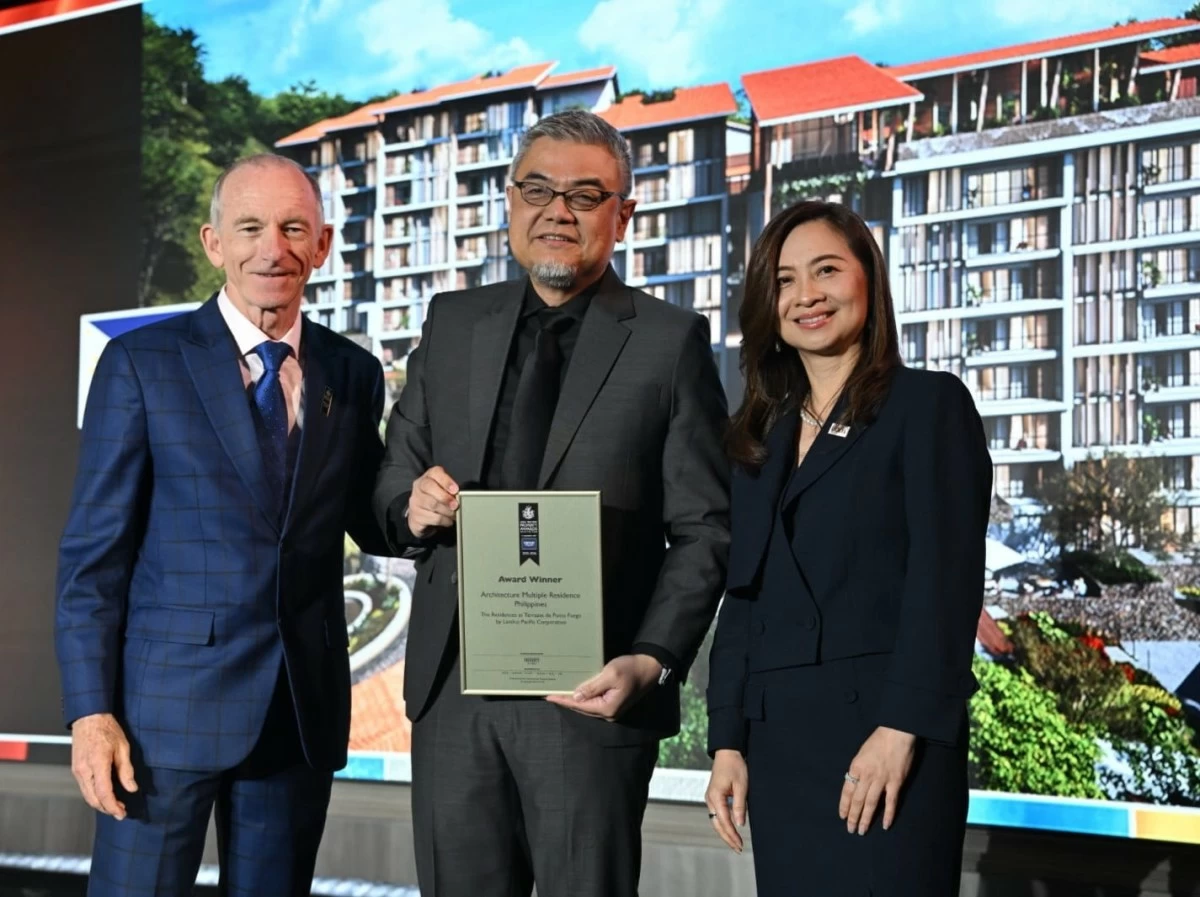 Stuart Shield, president of International Property Awards; Erickson Y. Manzano, president and CEO of Landco Pacific Corporation; and Audrey Yeo, leader of LIXIL Water Technology (LWT) Asia Pacific.