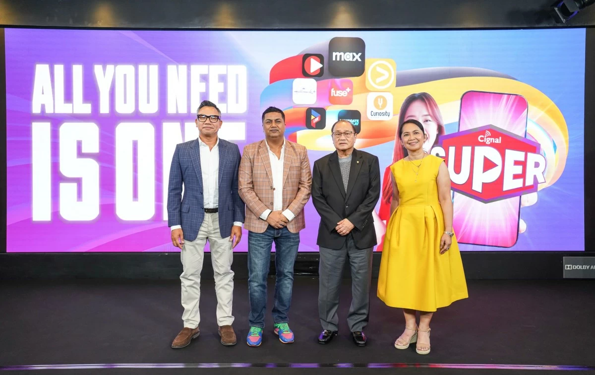 (From left) Cignal Chief Revenue Officer Gerard L. Milan; Tata Play Ltd. Chief Technology Officer Vishal Arya; MediaQuest Chairman Manuel V. Pangilinan; and MediaQuest and Cignal President and CEO, Jane Jimenez-Basas