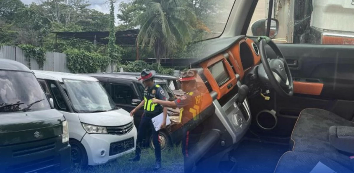 Police's Highway Patrol Group operatives inspect imported right-hand motor vehicles, which the LTO said is illegal, during three separate raids in Davao City. (photo: LTO)
