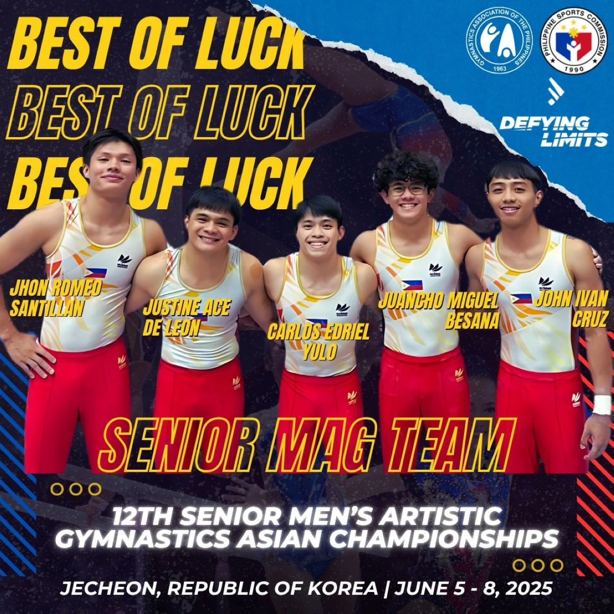 Carlos Yulo, center, returns to the competition stage for the first time since winning the gold medal at the 2024 Paris Olympics. (Gymnastics Association of the Philippines)