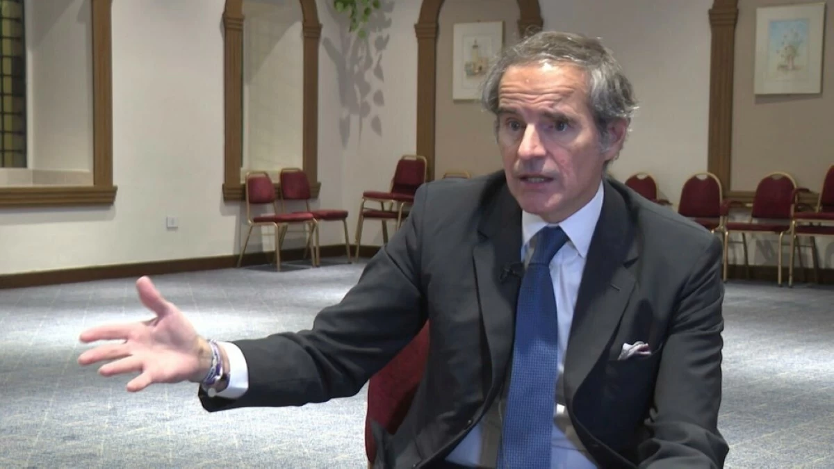 This screen grab from video shows International Atomic Energy Agency Director General Rafael Mariano Grossi giving an interview in Damascus, Syria, Wednesday, June 4, 2025. (AP Photo/Abdelrahman Shaheen)