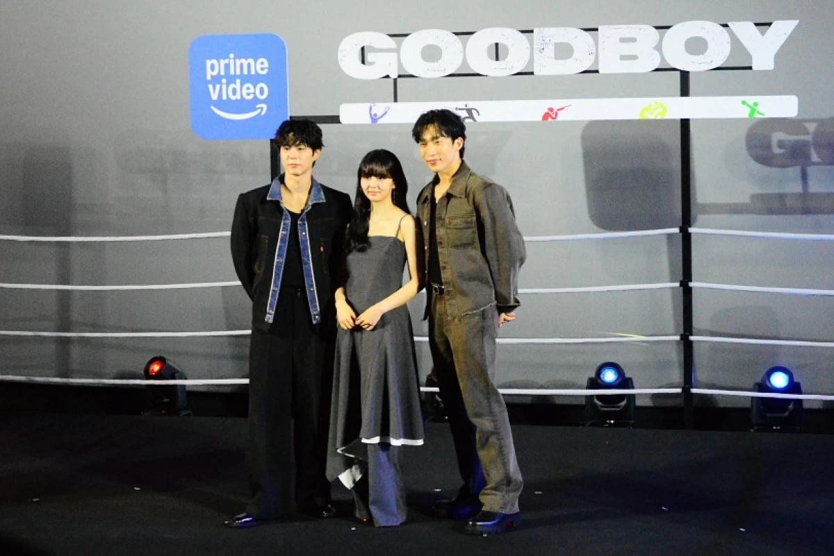 Korean stars (from left) Park Bo-gum, Kim So-hyun and Lee Sang-yi at the press conference for Prime Video's 