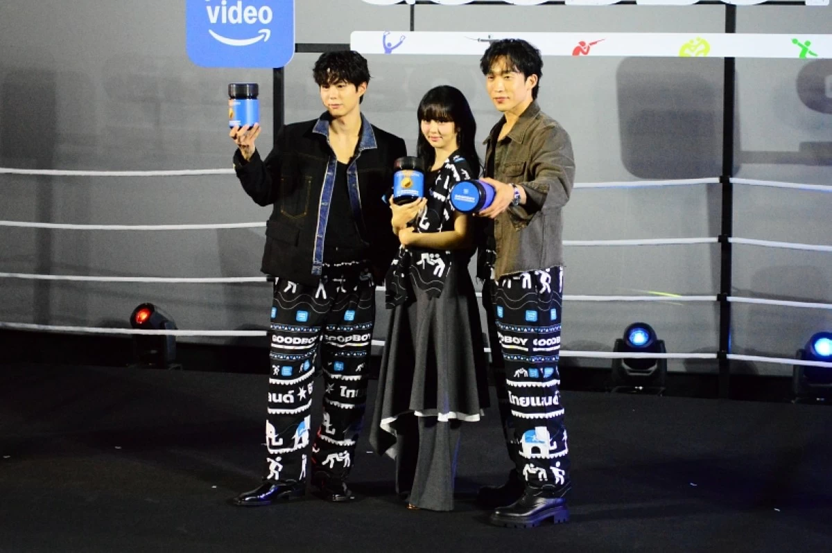 Korean stars (from left) Park Bo-gum, Kim So-hyun and Lee Sang-yi at the press conference for Prime Video's 