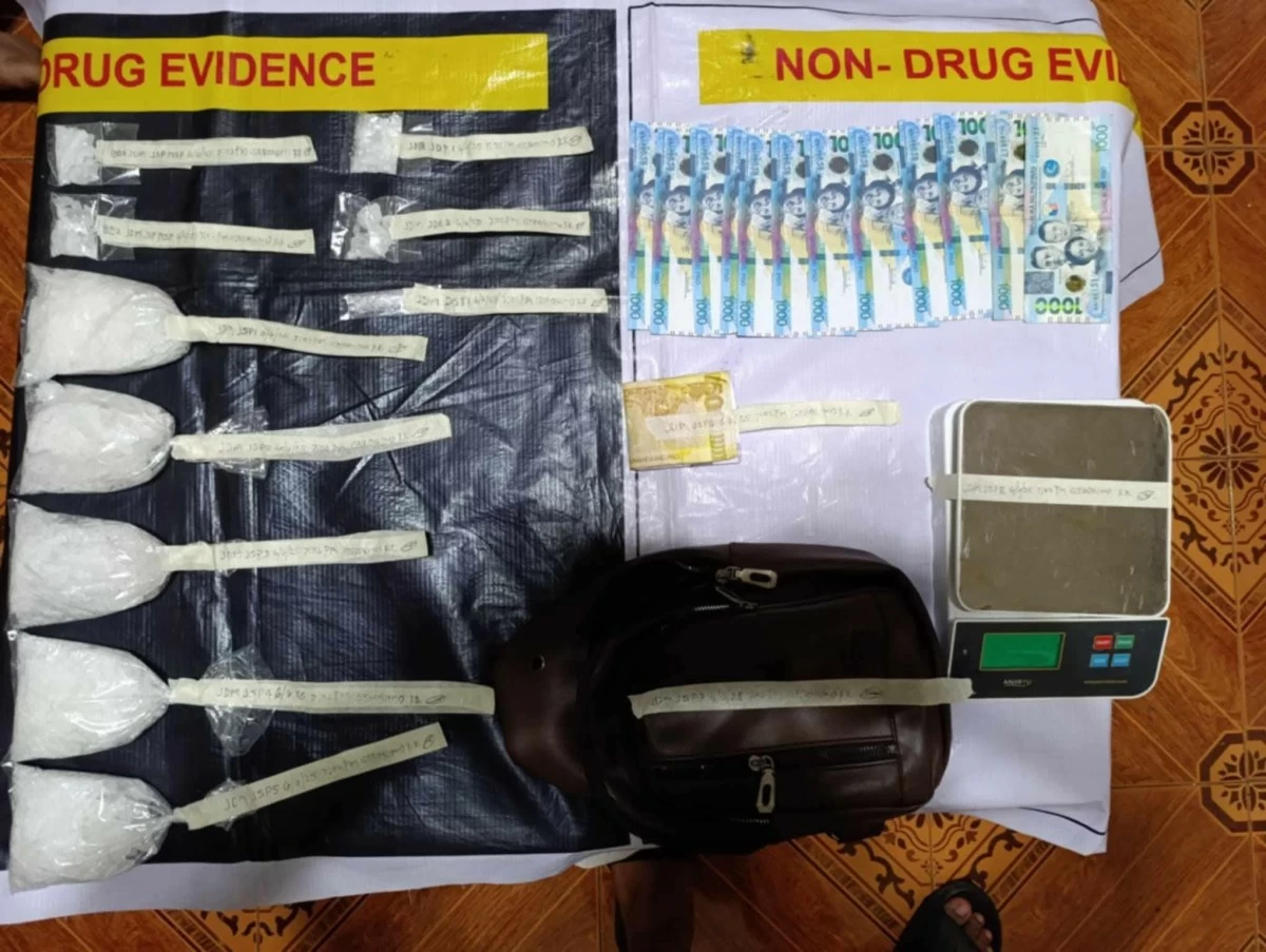 Four individuals (from left, man in red shirt) are arrested during a buy-bust operation in Rodriguez, Rizal, as authorities seize P3.4 million worth of illegal drugs. (Photos from Rizal PPO)