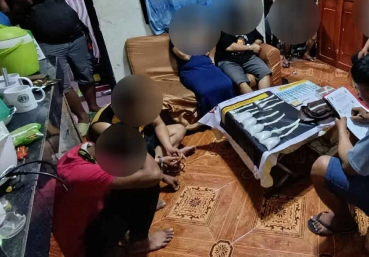 Four individuals (from left, man in red shirt) are arrested during a buy-bust operation in Rodriguez, Rizal, as authorities seize P3.4 million worth of illegal drugs. (Photos from Rizal PPO)