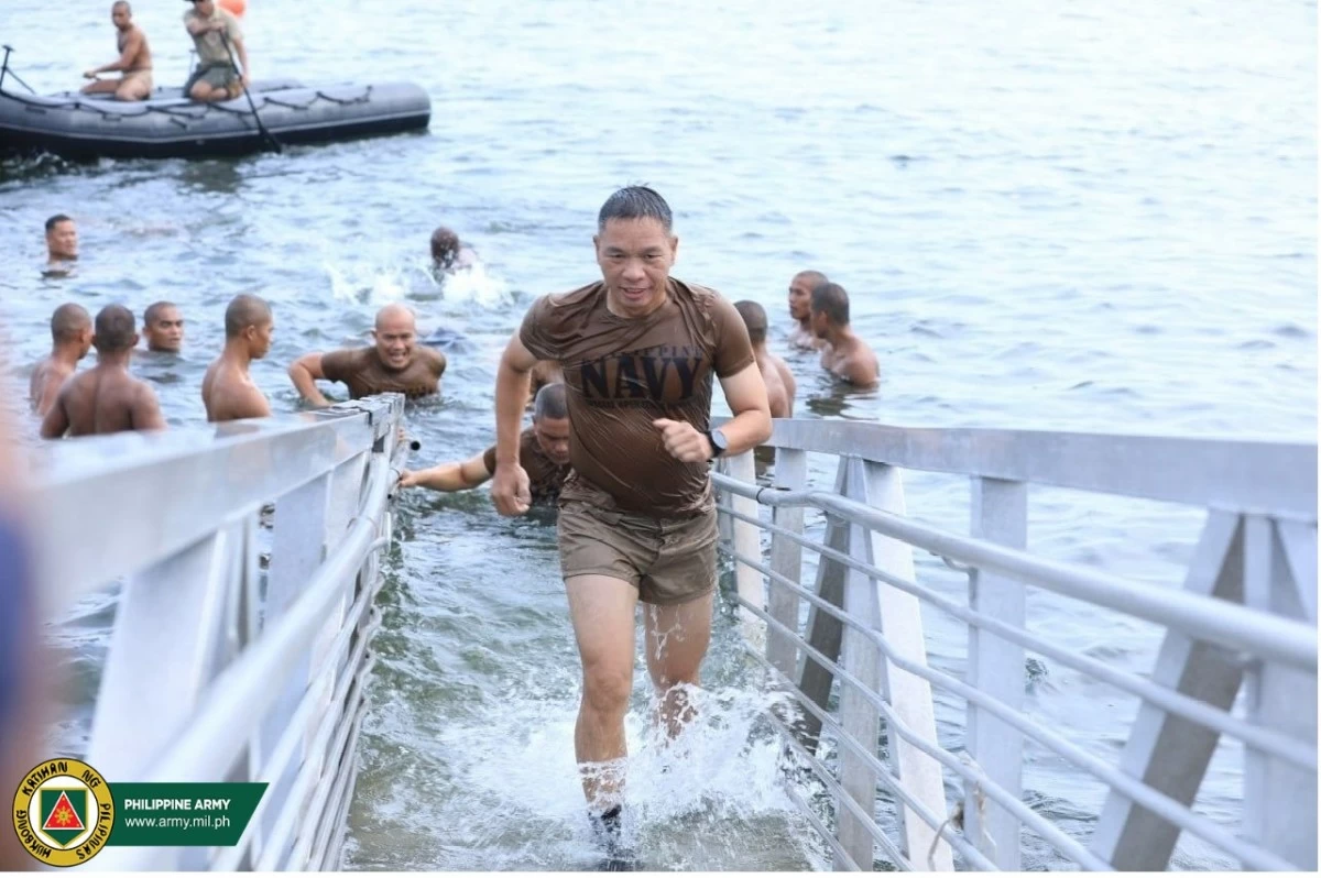 Philippine Army (PA) chief Lt. Gen. Roy Galido earns an honorary badge from the Naval Special Operations Command after joining the rigorous training drills of the Philippine Navy's most elite warriors during a visit at the Naval Base Heracleo Alano in Sangley Point, Cavite on June 7, 2025. (Photo: PA)