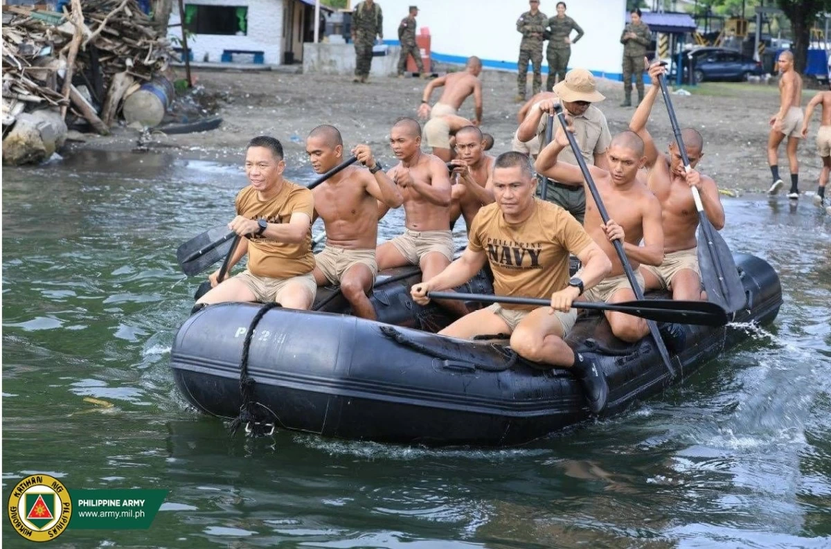 Philippine Army (PA) chief Lt. Gen. Roy Galido earns an honorary badge from the Naval Special Operations Command after joining the rigorous training drills of the Philippine Navy's most elite warriors during a visit at the Naval Base Heracleo Alano in Sangley Point, Cavite on June 7, 2025. (Photo: PA)