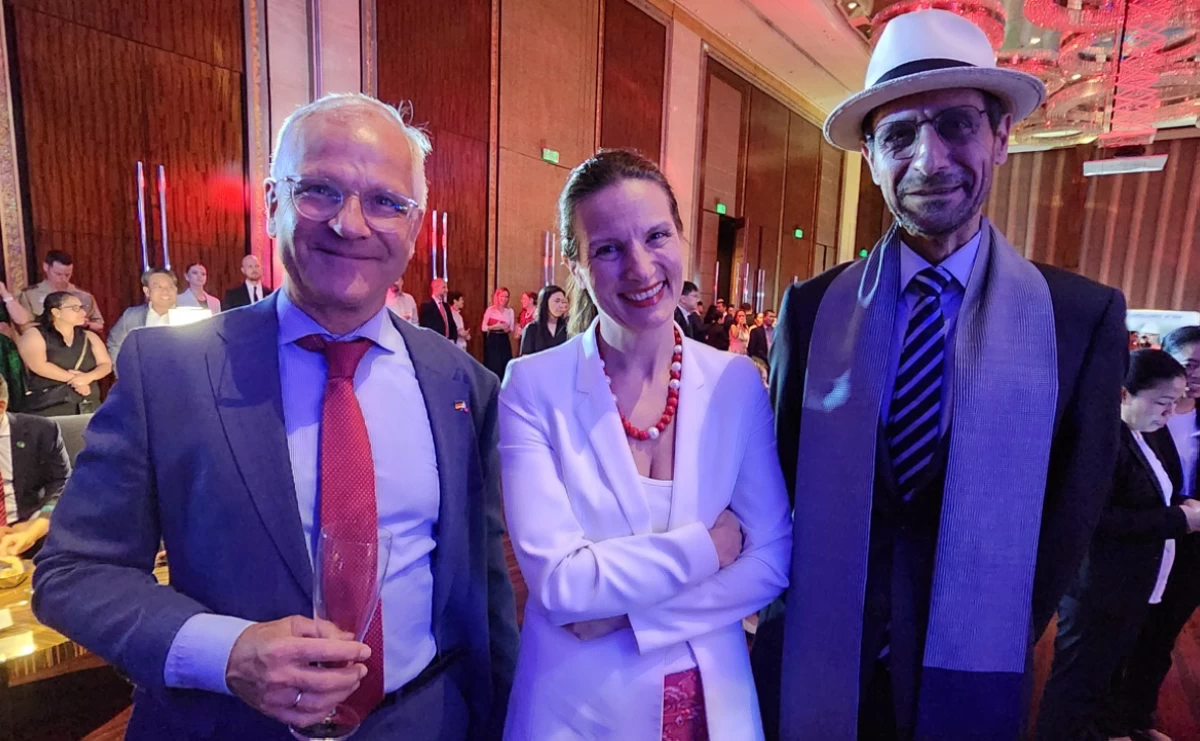 Ambassador Andreas Michael Pfaffernoschke of the Embassy of Germany with Ambassador Marie Aude Françoise Lassalle ep. Fontanel of the Embassy of France, and Ambassador Mounir Y.K. Anastas of the Embassy of Palestine 