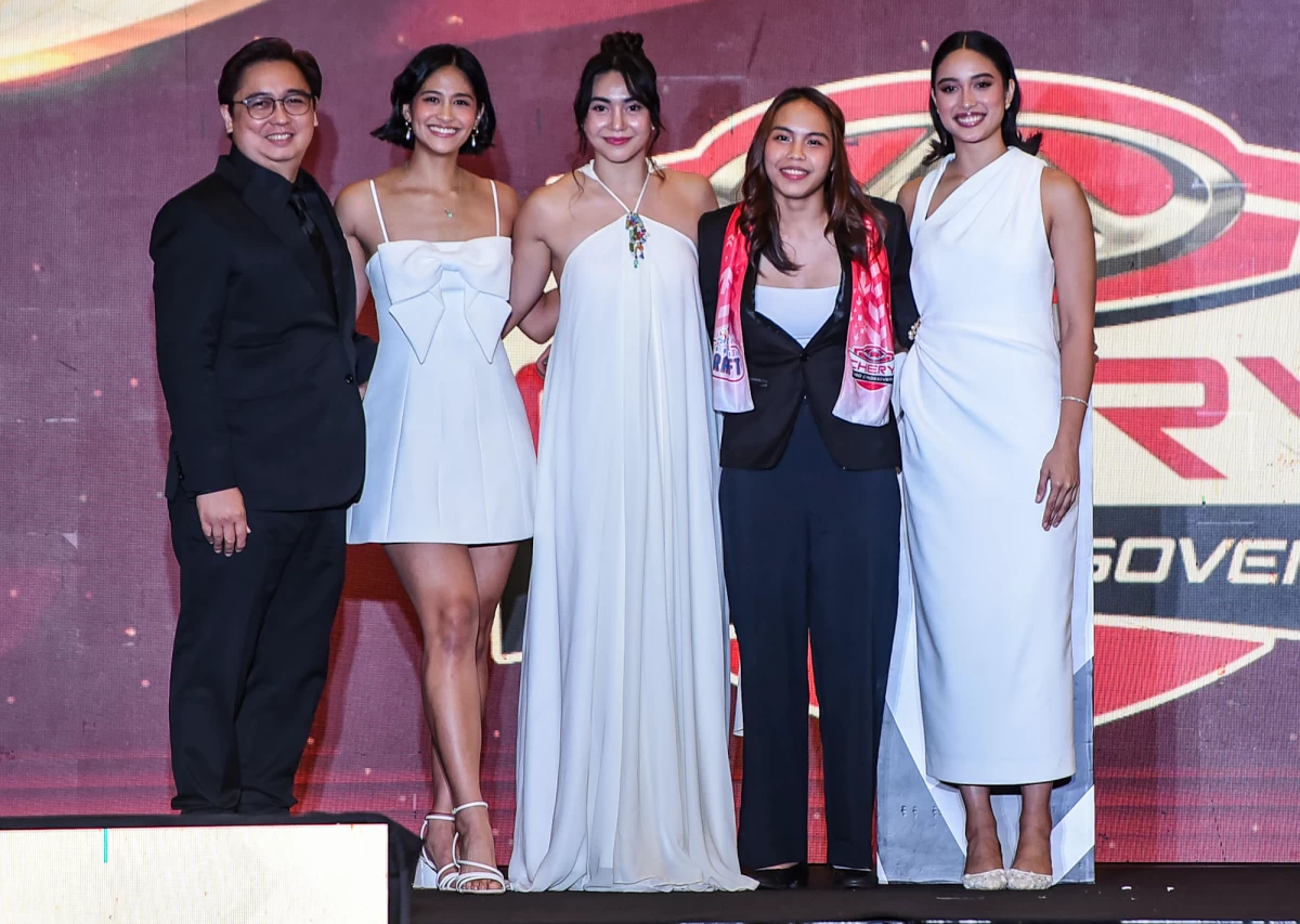 Erika Deloria, second from right, of Enderun Colleges gets selected by Chery Tiggo in the PVL Rookie Draft. (PVL Images)