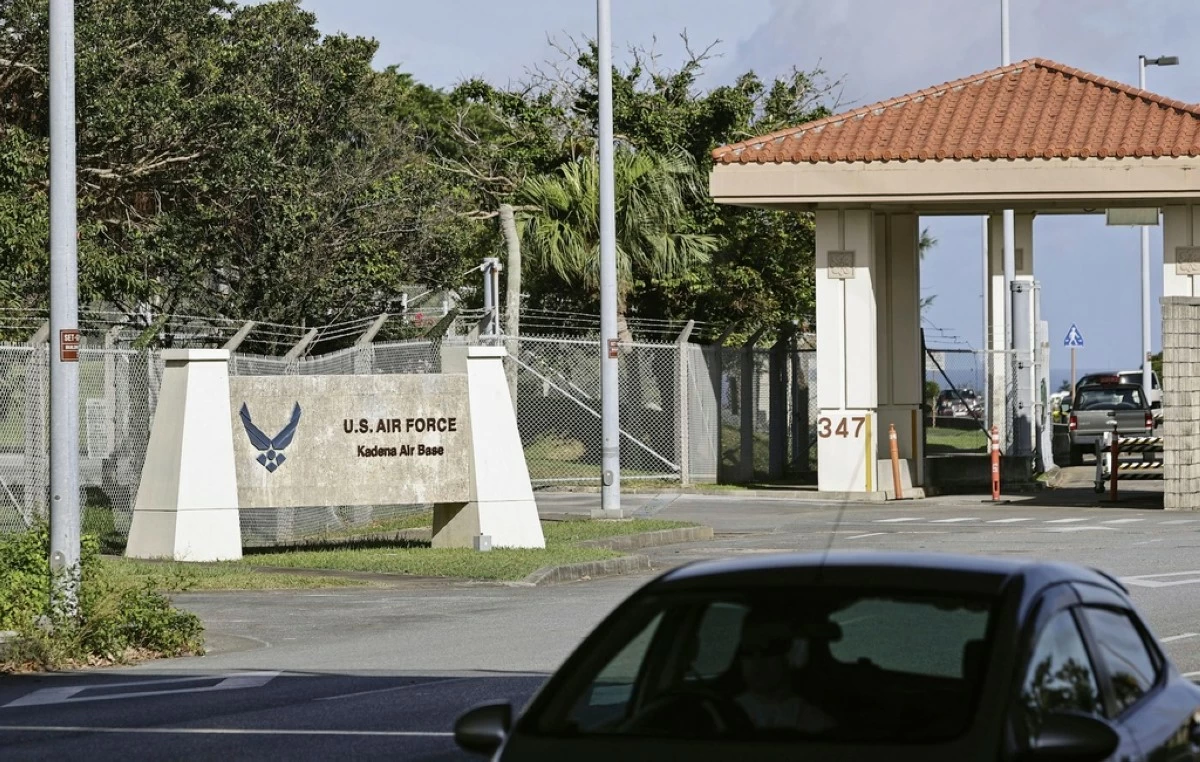 This photo shows a gate at Kadena Air Base in Okinawa, southern Japan, on July 12, 2024. (Juntaro Yokoyama/Kyodo News via AP)