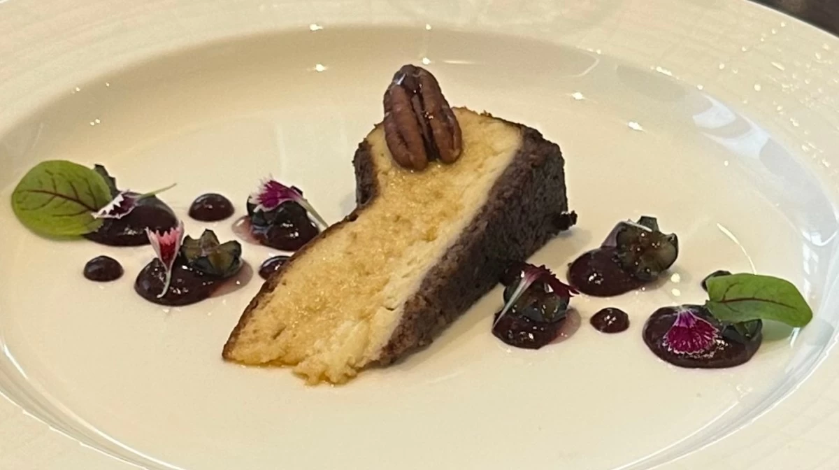 The Maple Syrup Burnt Cheesecake with Pecan Crust and Blueberries was our dessert—the maple syrup sticking to the Canada theme of the lunch