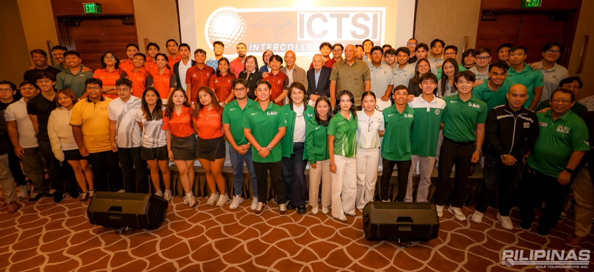 Caption: Collegiate players and tournament officials pose during the launch of the ICTSI Intercollegiate Golf Tour. (Pilipinas Golf)