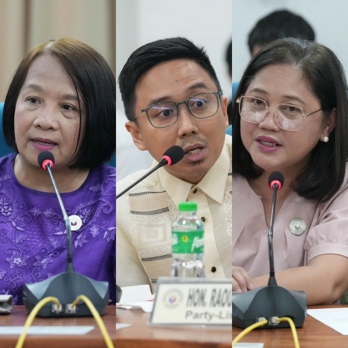 From left to right ACT Teachers Party-list Rep. France Castro, Kabataan Party-list Rep. Raoul Manuel, Gabriela Party-list Rep. Arlene Brosas (PPAB)