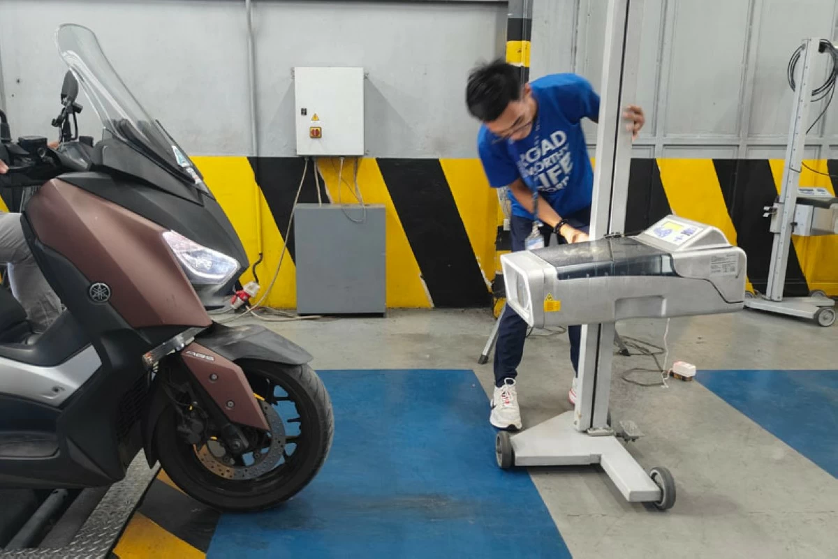 Headlight beam alignment and intensity is tested with a highly precise instrument to ensure it doesn't glare oncoming vehicles.