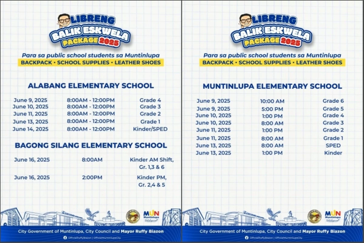 The schedule of the distribution of free Balik Eskwela packages in Muntinlupa (Photo from Muntinlupa PIO)