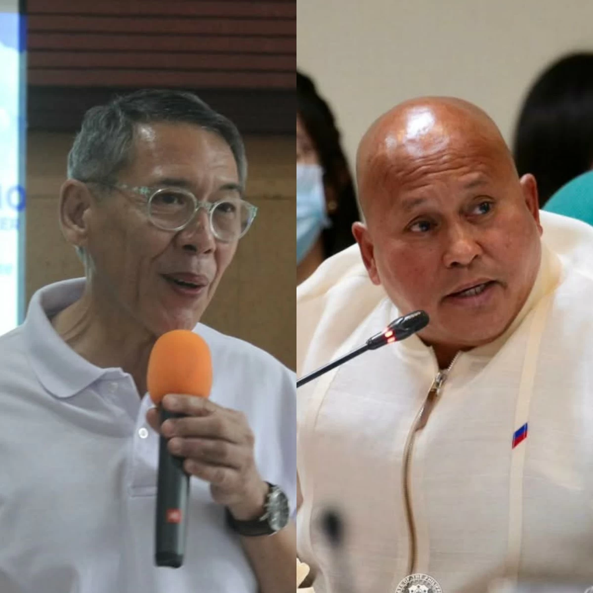 Akbayan Party-list Rep. Chel Diokno (left), Senator Ronald "Bato" dela Rosa (Facebook)