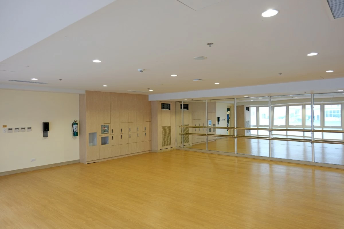 A spacious dance studio allows residents to stay active,