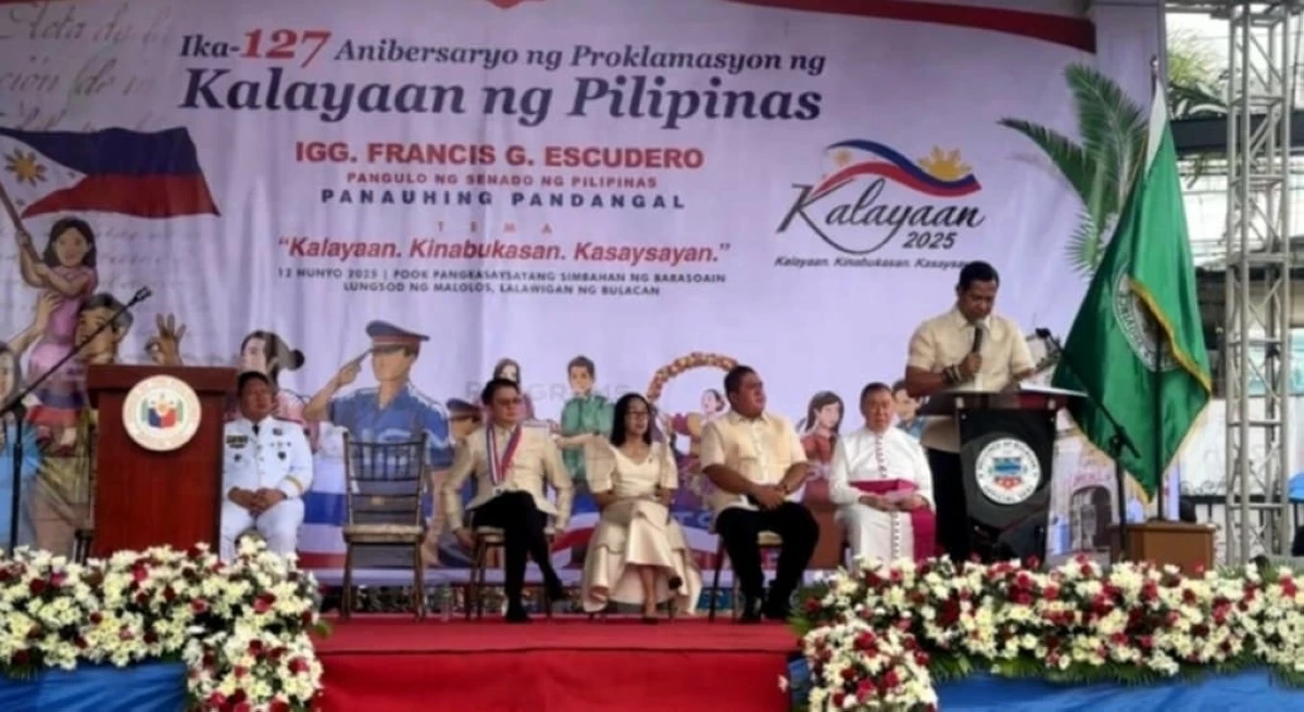

Photos showed Senate President Francis “Chiz” Escudero, guest of honor; Governor Daniel Fernando who introduces Escudero, and Malolos City Mayor Christian Natividad in his welcome remarks during the commemoration of the 127th Anniversary of Philippine Independence held at the historical Barasoain Church in the City of Malolos, Bulacan on Thursday, June 12, 2025. (Freddie Velez)