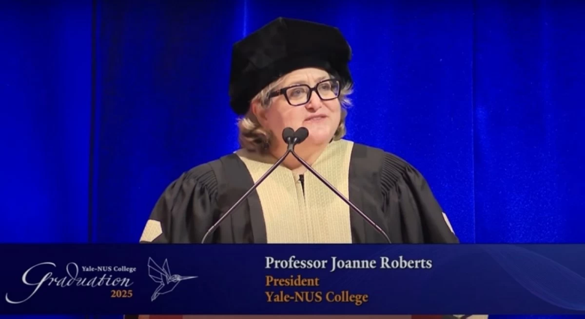 Prof. Joanne Roberts, president of Yale-NUS College in Singapore, during the graduation ceremony (Screenshot from Yale-NUS video on YouTube) 