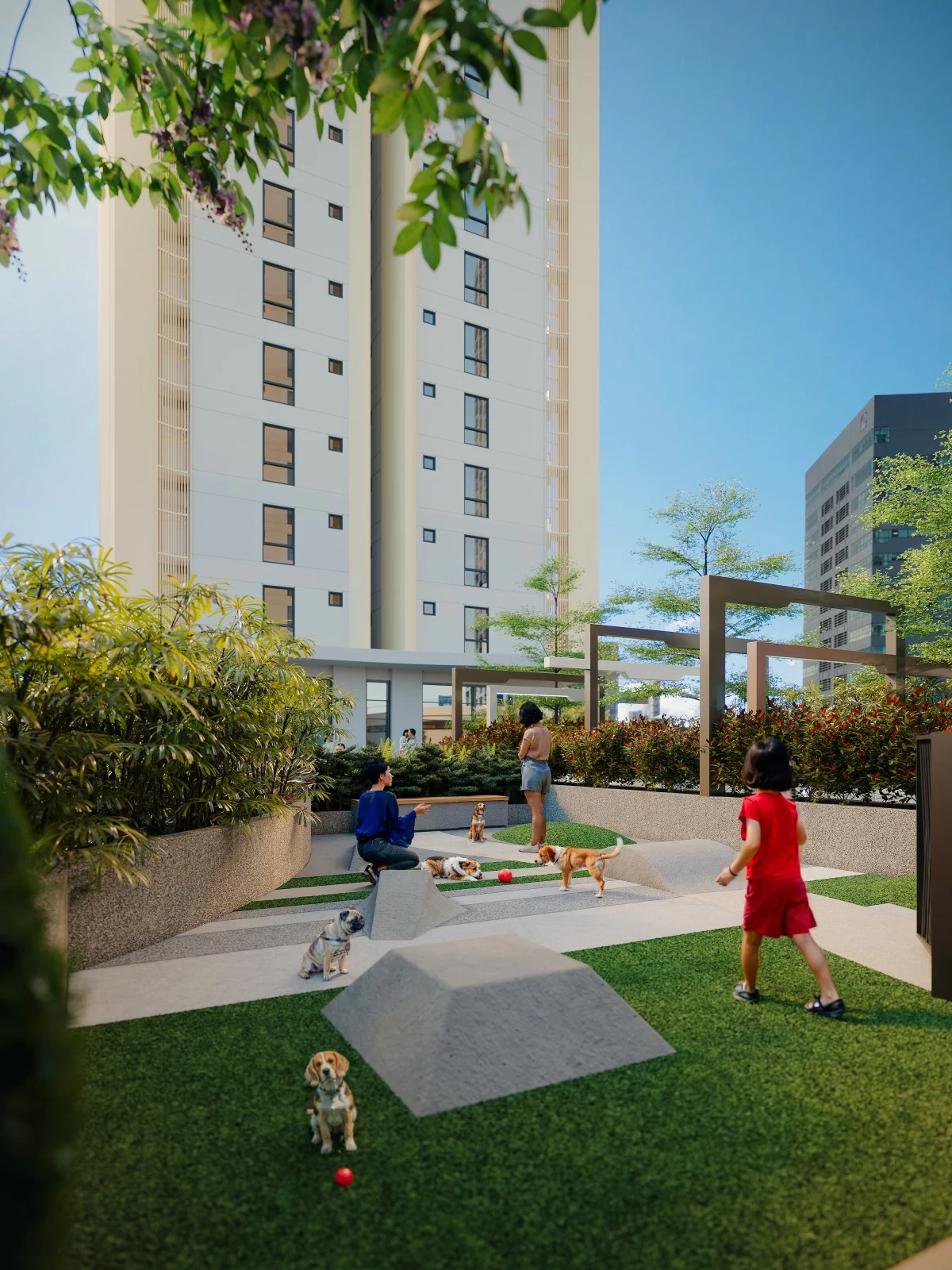 The pet park within the community is where pets and their parents alike can gather and unwind. (Artist’s perspective)
