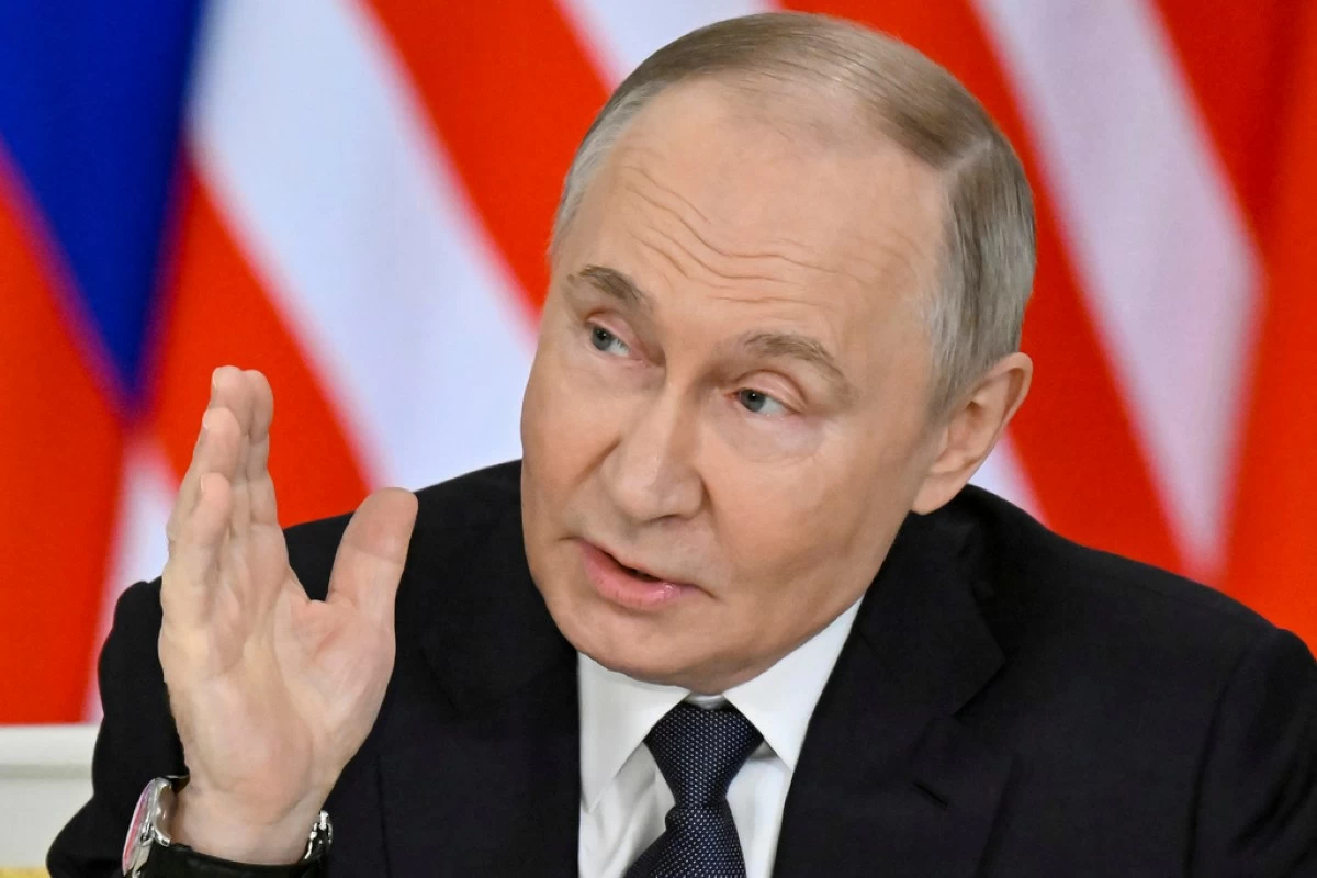 Russian President Vladimir Putin speaks during a joint press statement with Malaysian Prime Minister Anwar Ibrahim at the Kremlin in Moscow, Russia, Wednesday, May 14, 2025. (Alexander Nemenov/Pool Photo via AP)