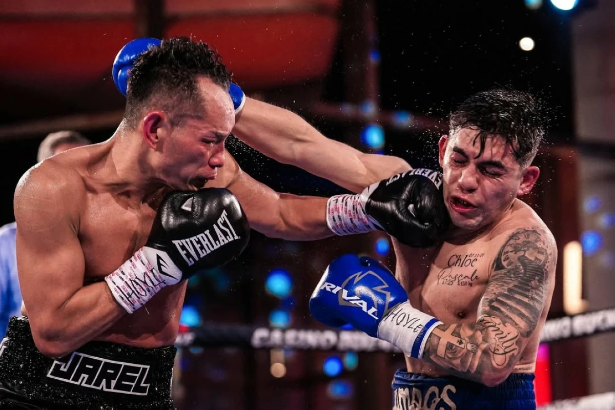 Nonito Donaire Jr., left, connects to Andres Campos during their bout in Argentina on Sunday. (Boxeo de Primera Instagram Photos)