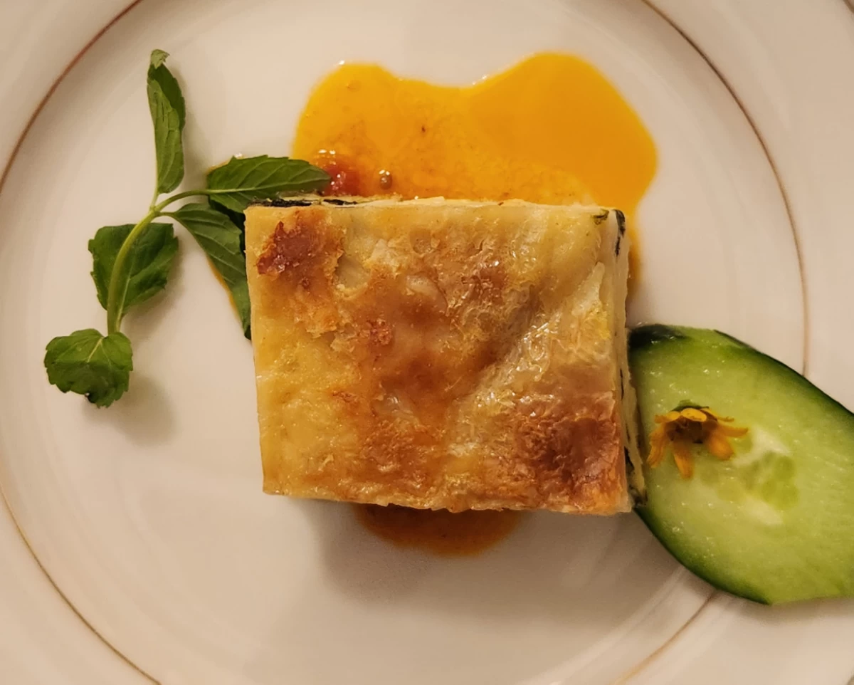 Borek, a savory layered pies of phyllo dough, spinach, and feta cheese