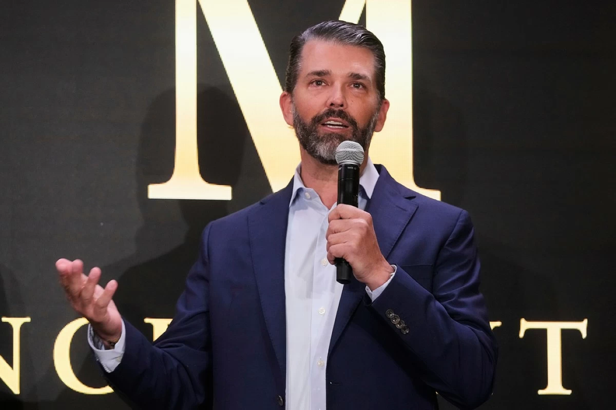 Donald Trump Jr. participates in the announcement of Trump Mobile, in New York's Trump Tower, Monday, June 16, 2025. (AP Photo/Richard Drew)