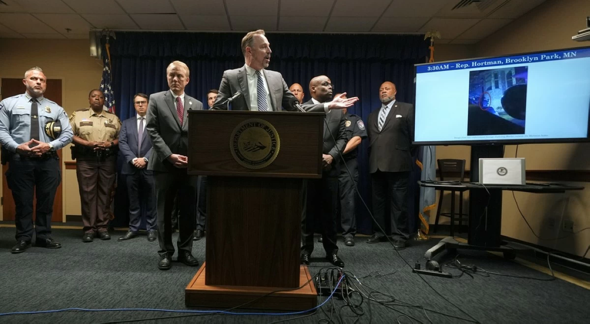 Acting U.S. Attorney Joseph H. Thompson speaks during a news conference at the United States Courthouse in Minneapolis, Monday, June 16, 2025. (AP Photo/George Walker IV)