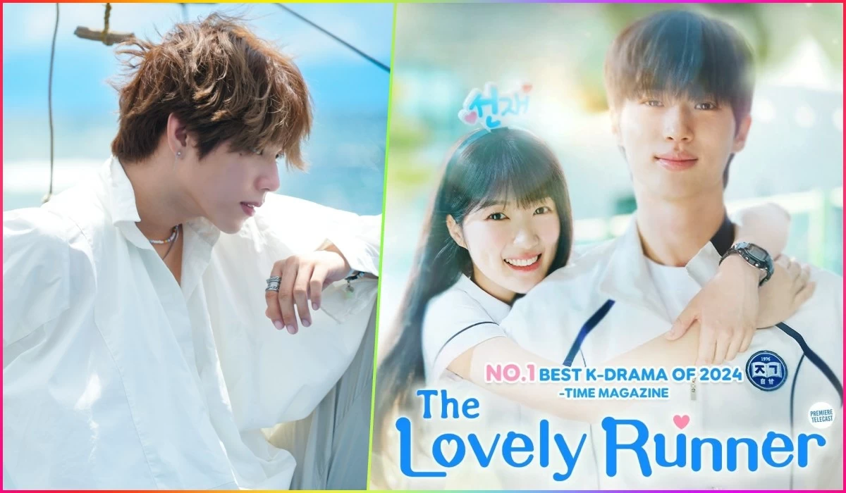 JL Gaspar (left) and the poster for GMA's "The Lovely Runner" (Universal Records, GMA)