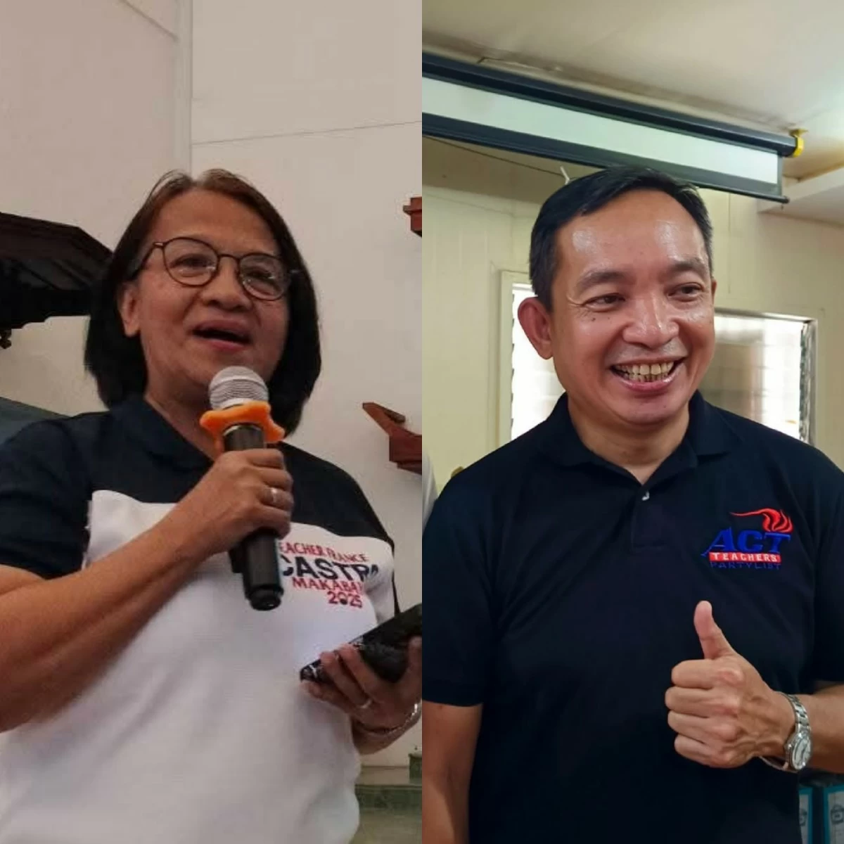 ACT Teachers Party-list Rep. France Castro (left), incoming Rep. Antonio Tinio (Facebook)