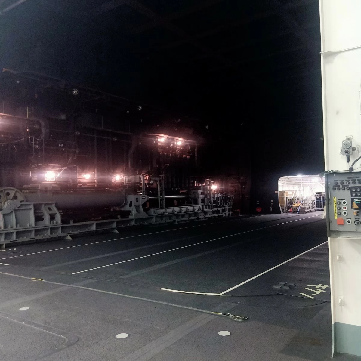 JS ISe features a huge elevator (characterized by white lines) which takes helicopters and personnel of the Japan Maritime Self-Defense Force straight to the flight deck in an instant. (Photo: Martin A. Sadongdong / MANILA BULLETIN)