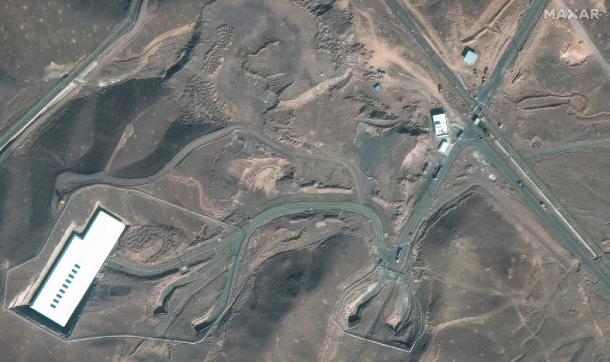 This satellite image provided by Maxar Technologies shows vehicles at the Fordo enrichment facility in Iran on Friday, June 20, 2025. (Maxar Technologies via AP)